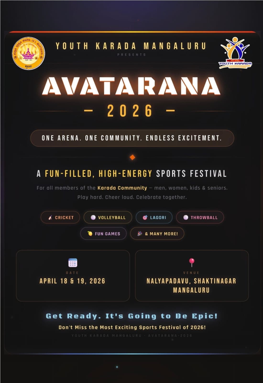 AVATARANA 2026- Sports Festival by Youth Karada Mangaluru